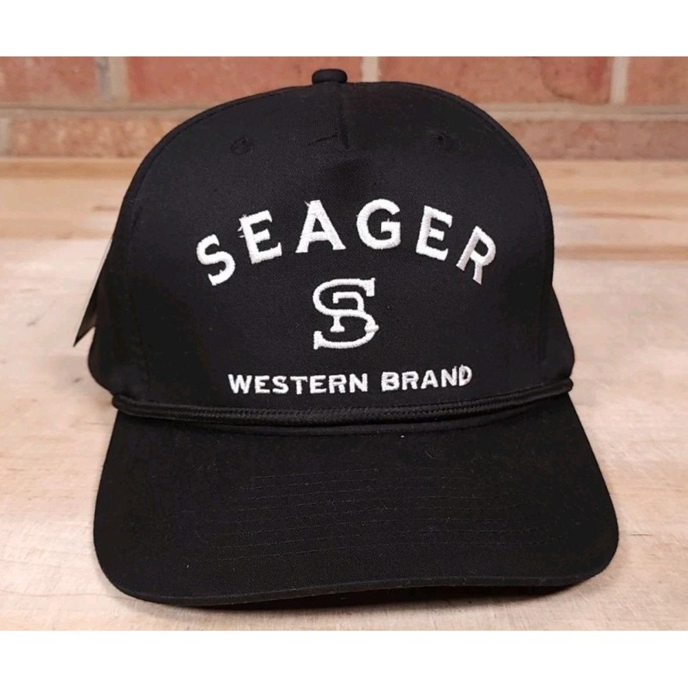 Seager Western Brand Hat Cap A-Frame Snapback Rope Black OSFM Adult Rodeo